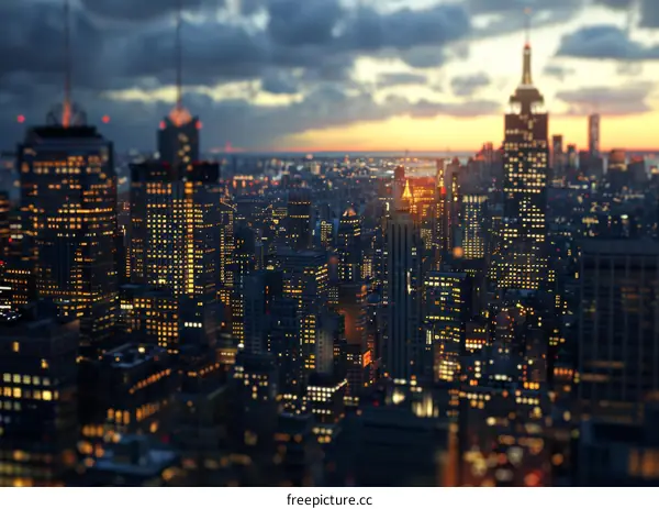 Cityscape Nighttime View of Skyscrapers