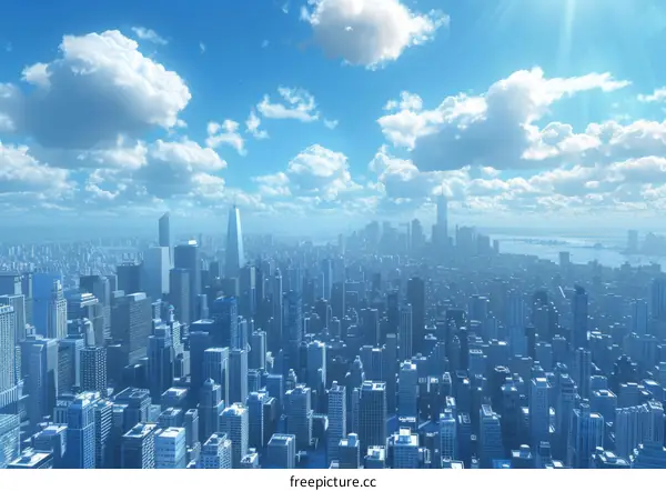 Metropolis with Towering Skyscrapers and Azure Sky