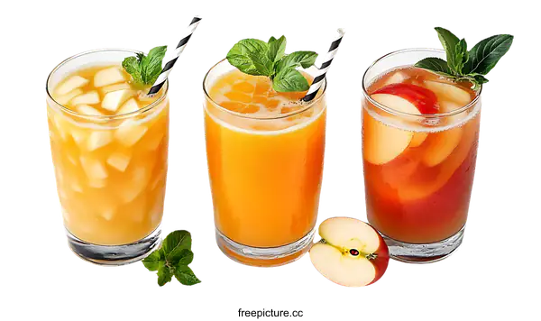 [Transparent Background PNG]Refreshing Apple Juice and Iced Tea Drinks