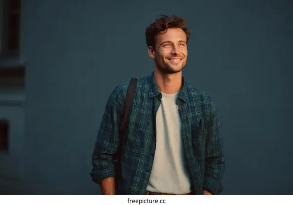 Smiling Man Outdoors in Casual Outfit