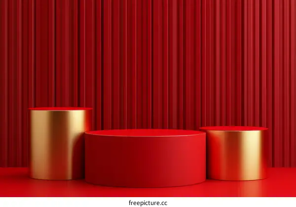 Red and Gold Cylindrical Display Podiums