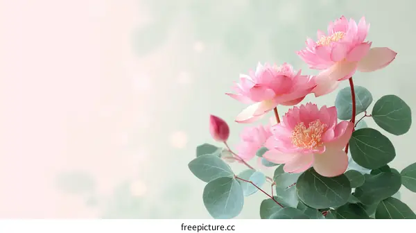 Delicate Pink Lotus Flowers with Eucalyptus Branches