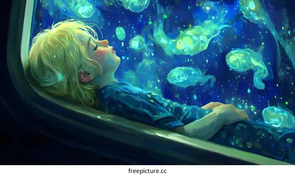 Young Girl Sleeping with Glow in the Dark Jellyfish