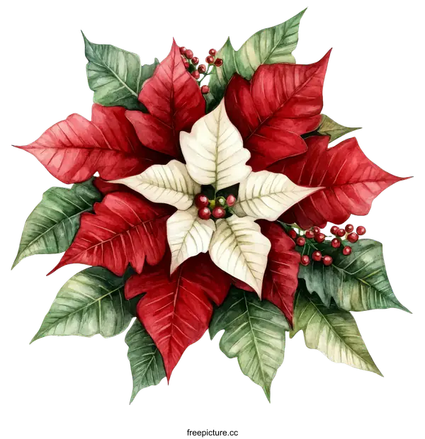 [Transparent Background PNG]Watercolor Christmas Poinsettia Arrangement