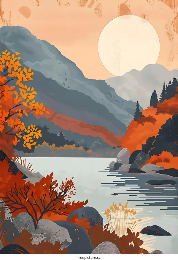 Autumn Mountain Landscape With River