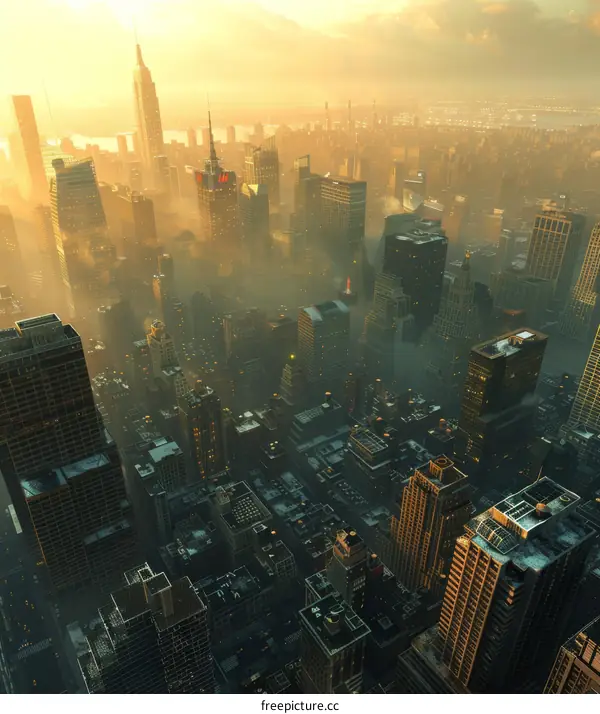 Misty Skyline with Towering Skyscrapers in a Modern Metropolis