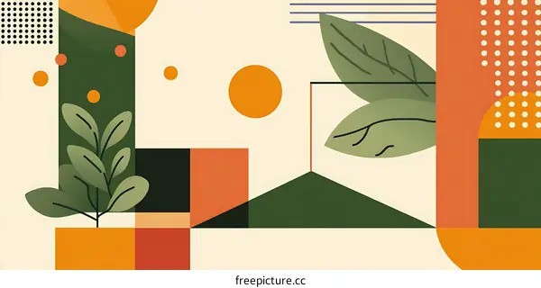 Abstract Art with Geometric Shapes and Leaves