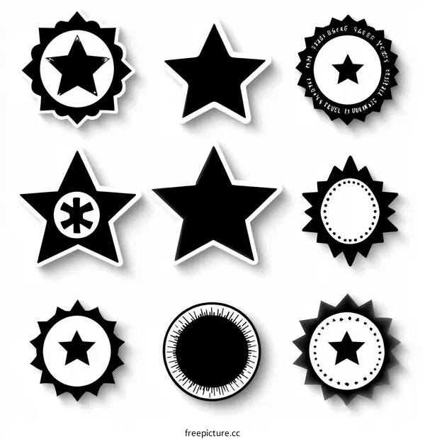 Collection of Black and White Star and Circle Stickers