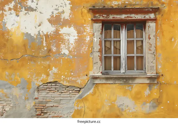 Old Window in a Yellow Wall