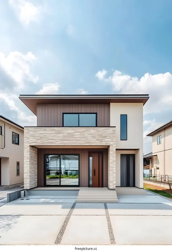 Modern Two Story House with Stone Facade
