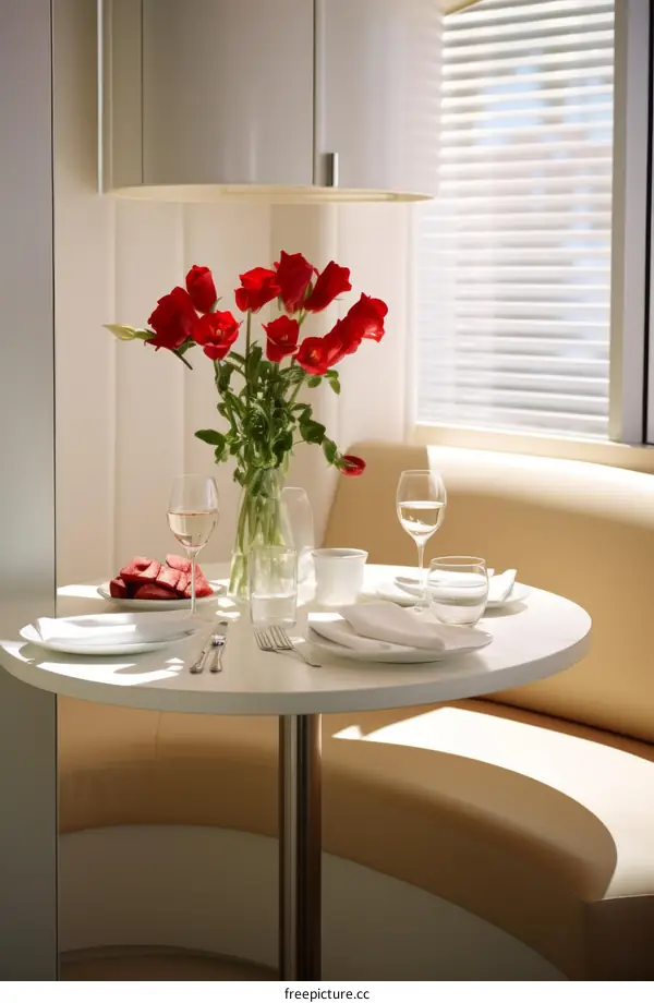 Elegant Modern Dining Table with Red Flowers
