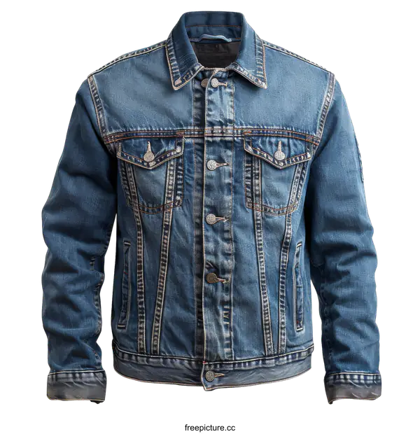[Transparent Background PNG]Blue denim jacket isolated on black background