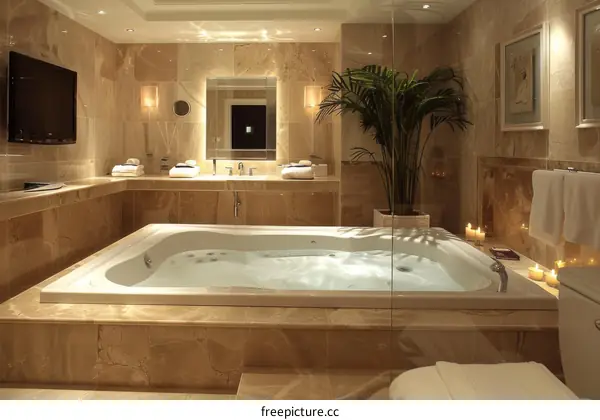 Luxury Spa Bathroom with Jacuzzi and Marble