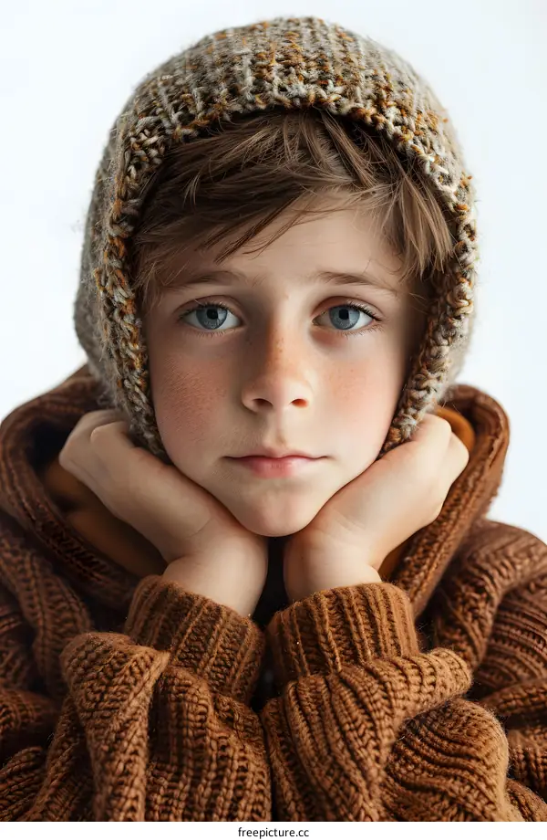 Portrait of a boy in a brown sweater