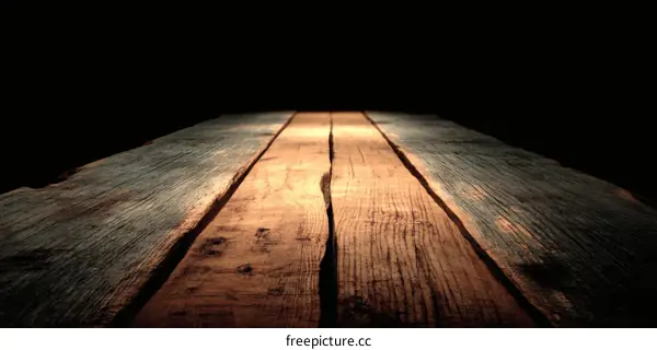 Wooden Table Top Surface Background with Dark Lighting