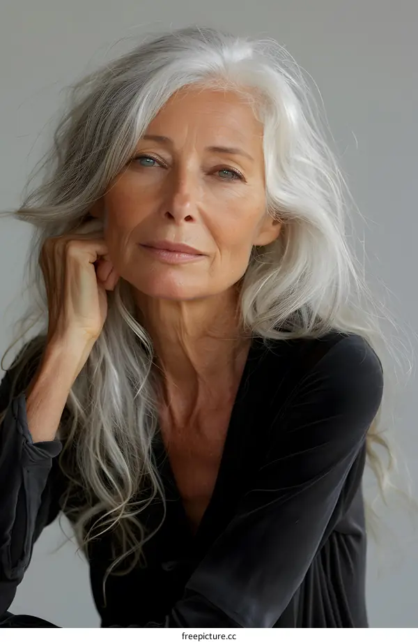 portrait of a beautiful mature woman with gray hair