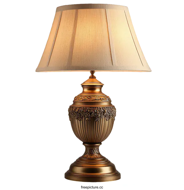 [Transparent Background PNG]Antique Bronze Table Lamp with Beige Shade