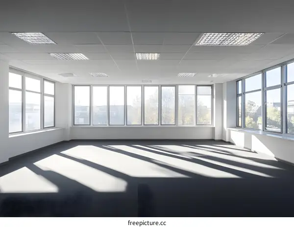 Empty Office Room with Large Windows and Natural Light