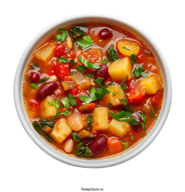 [Transparent Background PNG]Bowl of Vegetable Soup with Herbs