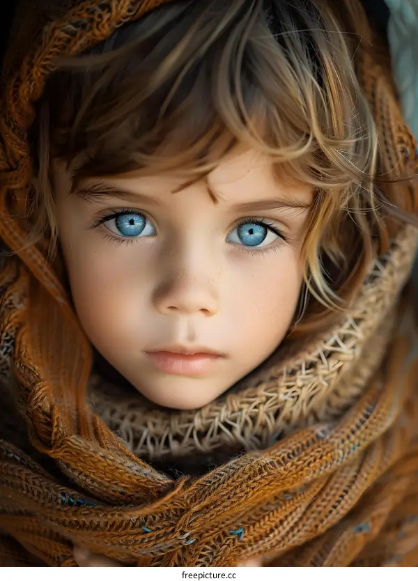 portrait of a beautiful child with blue eyes