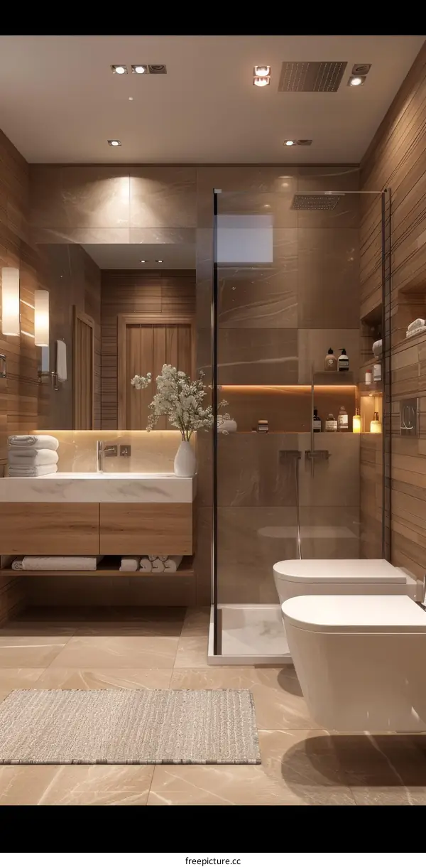 Modern Luxury Bathroom Design with Wooden Accents