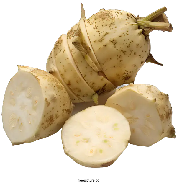[Transparent Background PNG]Sliced Whole White Turnip on White Background