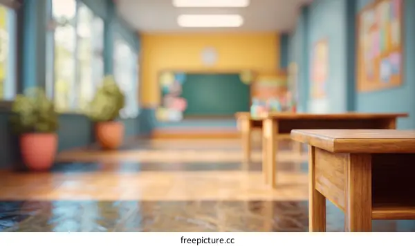 Classroom Interior Design with Wooden Desks