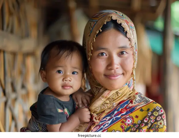 Mother and Child Portrait in Traditional Attire