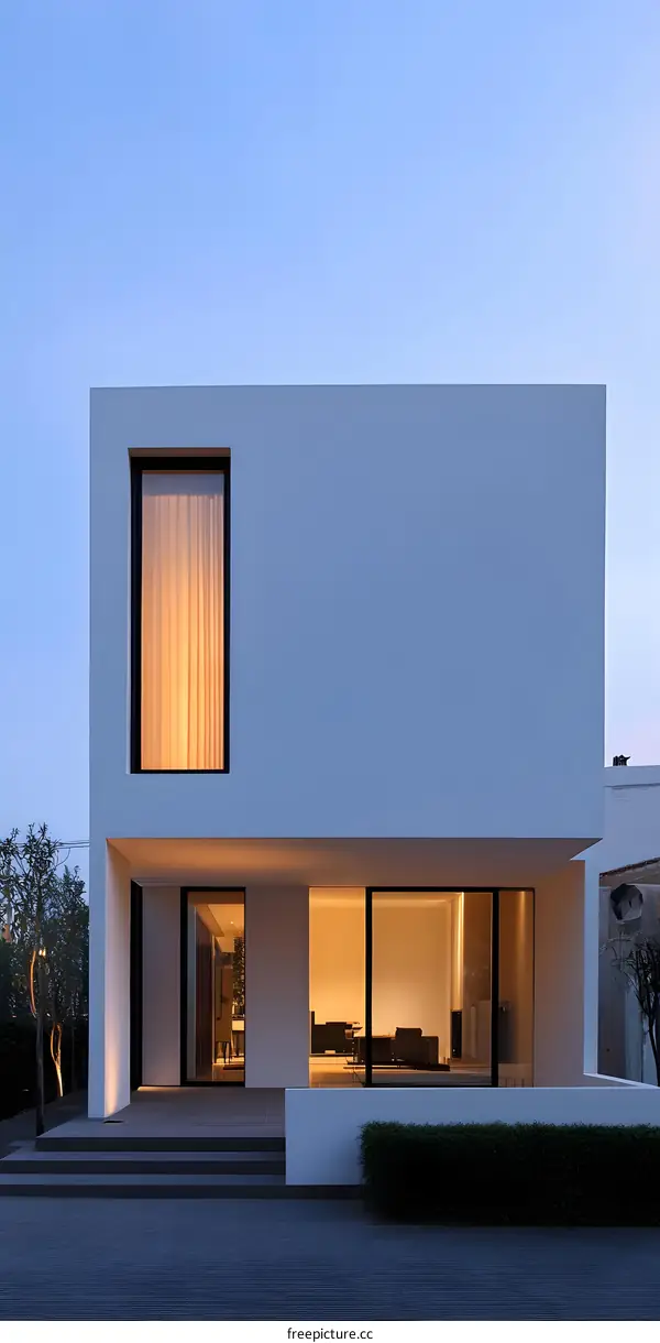 Minimalist Modern Home with Large Windows and a Tranquil Exterior