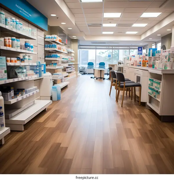 The interior of a modern pharmacy