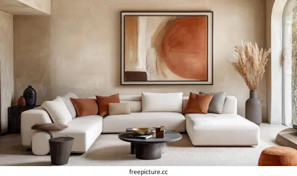 Modern Beige Living Room Interior Design with Artwork