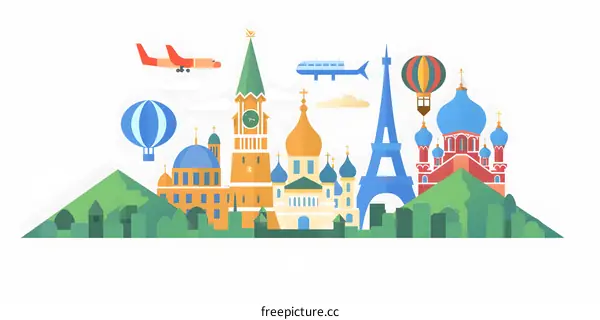 Travel Illustration With Famous Landmarks