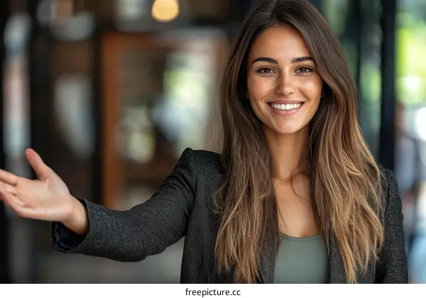 Smiling Business Woman Offering Help