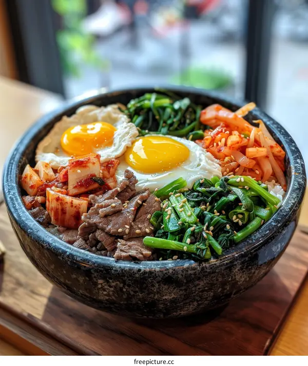 Korean Food Dolsot Bibimbap in a Stone Bowl