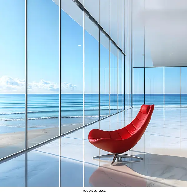 Red Chair Interior Design With Ocean View
