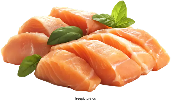 [Transparent Background PNG]Fresh Salmon Fillet Pieces Close-up