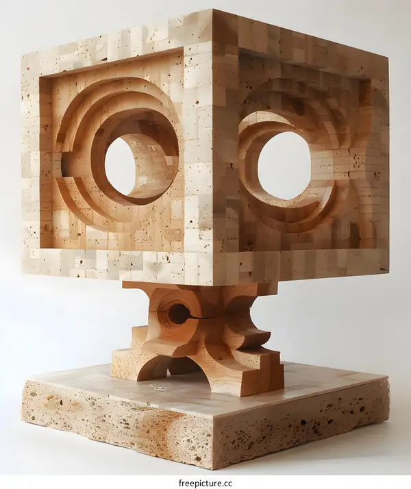 Hollowed-Out Wooden Sculpture With Pedestal
