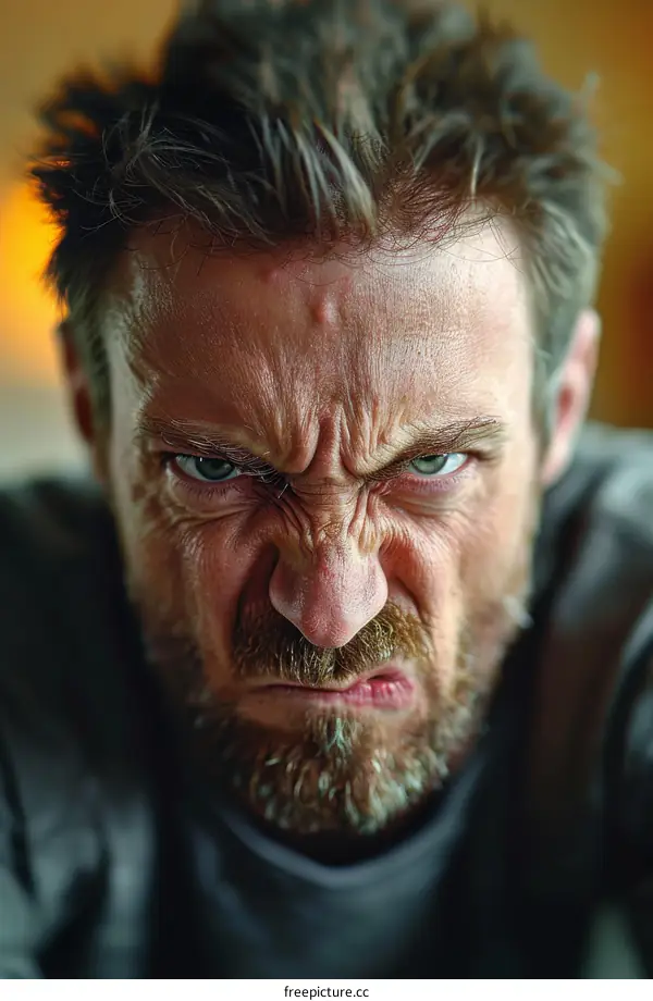 Close Up Angry Man Face Expression