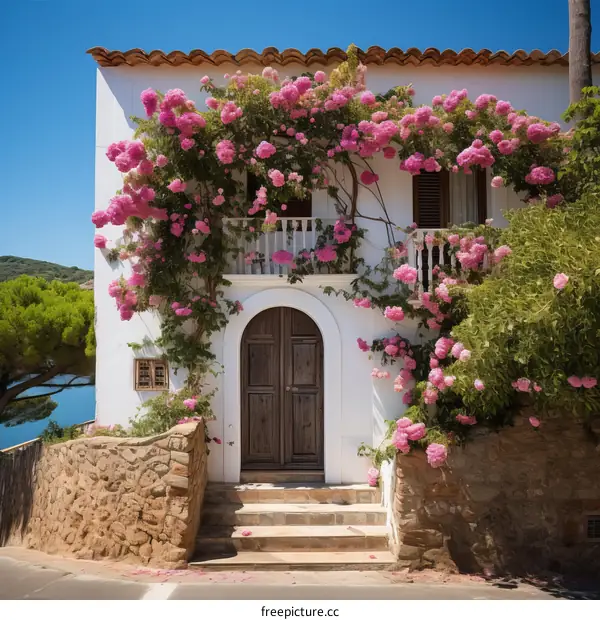 Beautiful Pink Flowers Blooming on a House