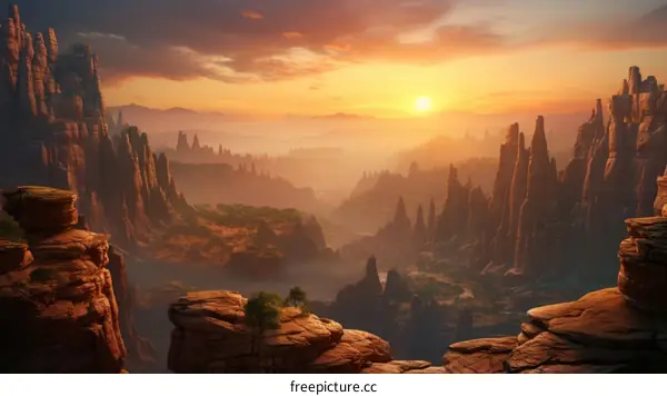 Canyon landscape with red rocks and blue sky