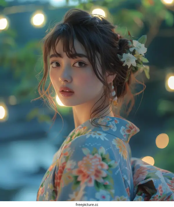 Beautiful Asian Woman in Traditional Japanese Kimono
