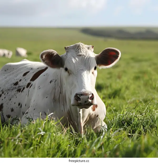 Cow Resting in Green Pasture