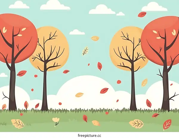 Autumn Trees and Falling Leaves Illustration