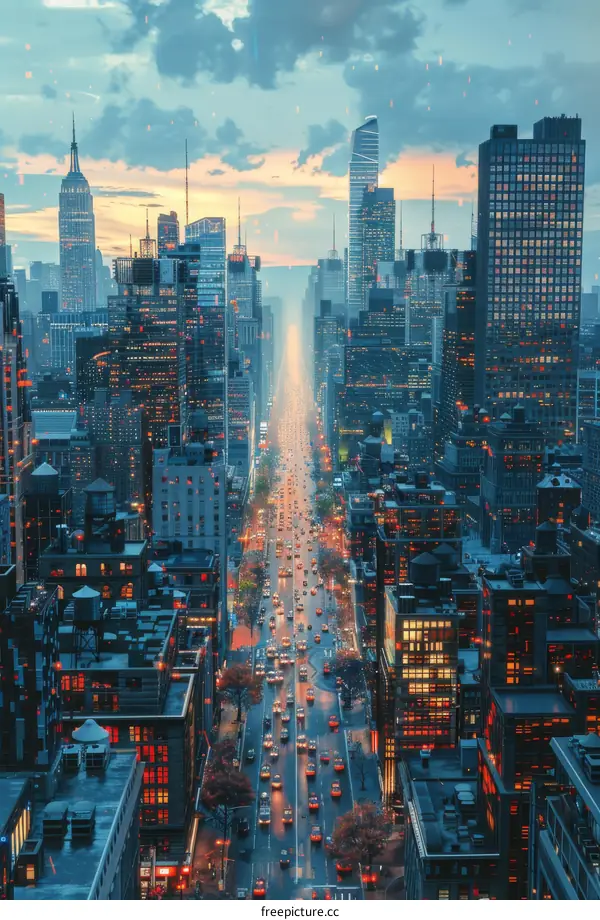 Urban Skyline at Dusk with Traffic