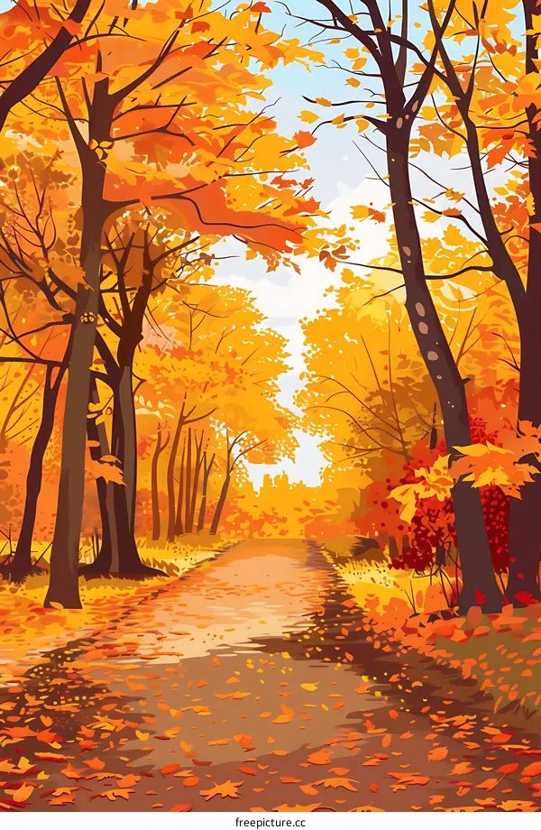 Autumn Pathway Through Golden Trees