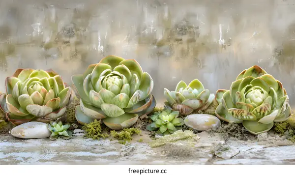 Green Succulents on Rustic Background