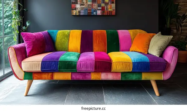 Colorful Patchwork Sofa in a Modern Living Room