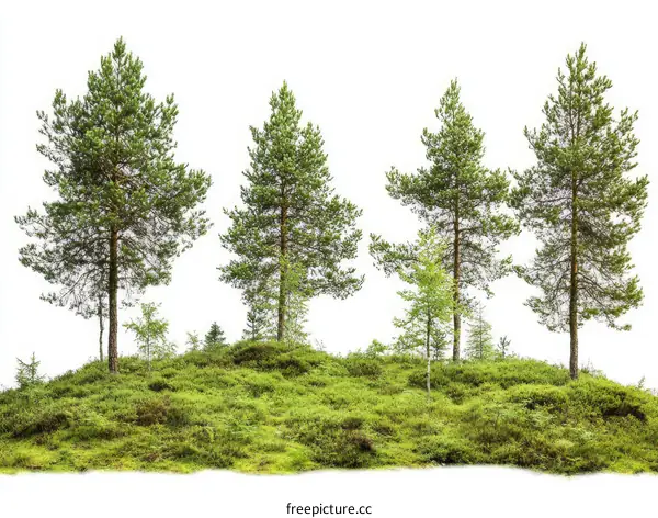 Forest Trees on a Hilltop Isolated Background