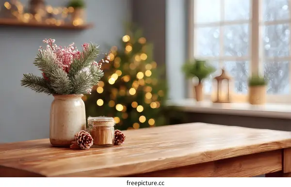 Christmas Decoration on Wooden Table