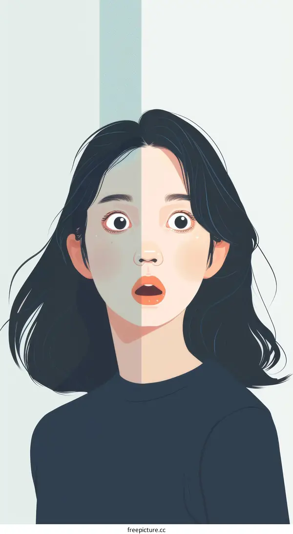 Illustration of a surprised young woman with long dark hair